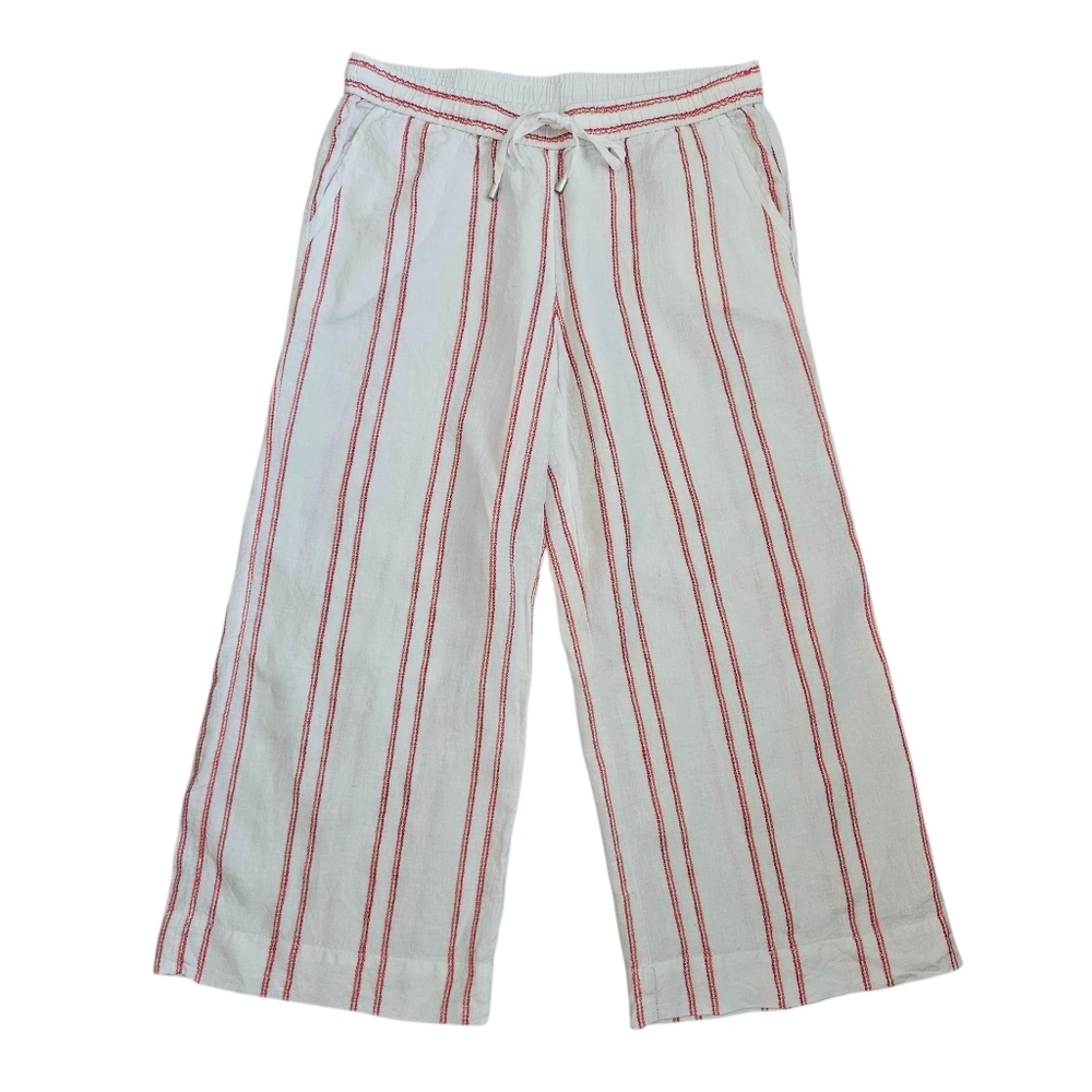 Tommy‎ Bahama Marcella Stripe Linen Culottes Pants Medium White Pink Resort